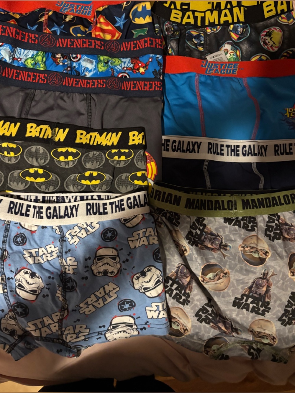 9 pairs superhero/starwars boxers